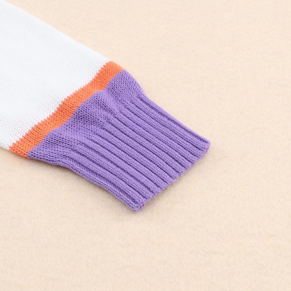 Ivory Lavender Striped Long Sleeve Ribbed Trim Button Cardigan Pastel Sweater - Picture 6 of 11